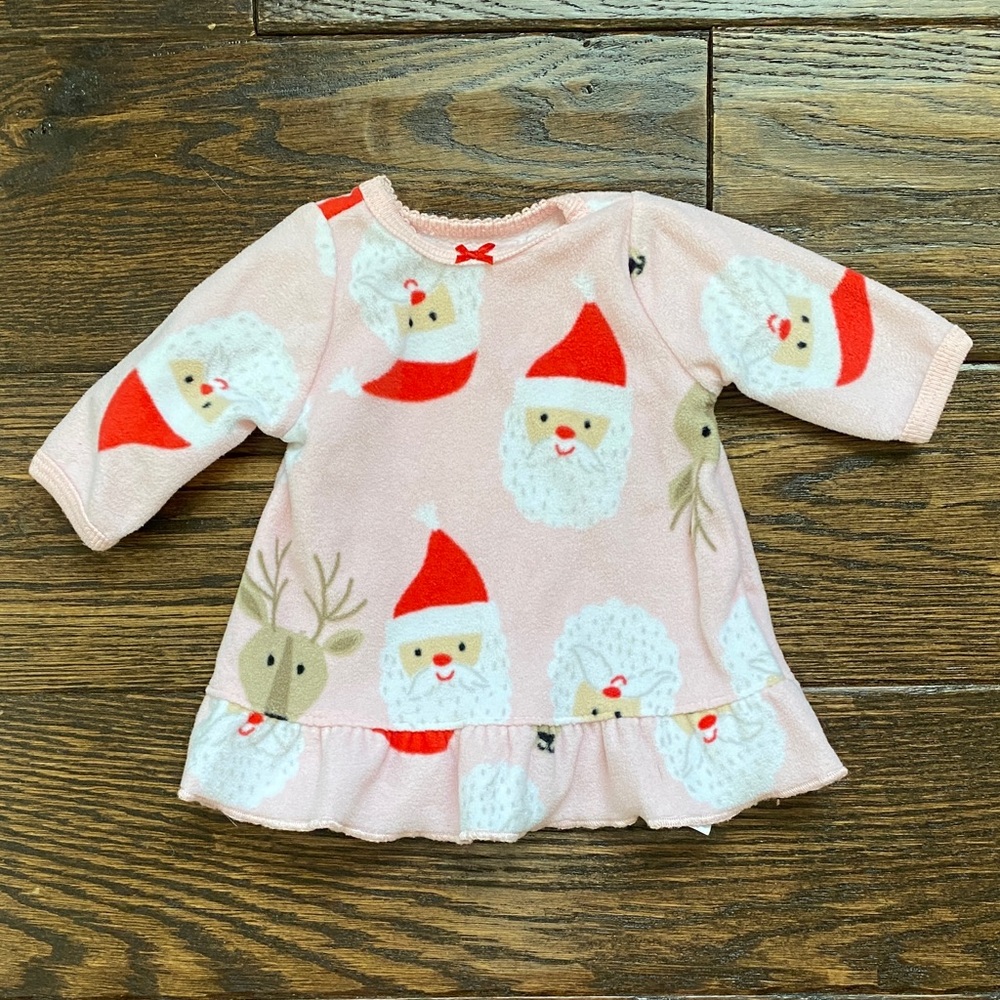 Pink Santa and Reindeer 18” Doll Dress